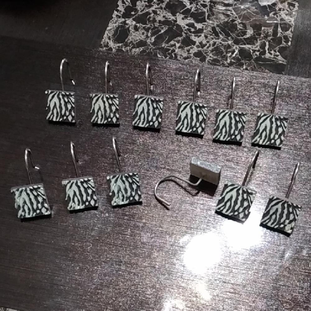 Zebra Print Square Shower Curtain Rings 12 PK